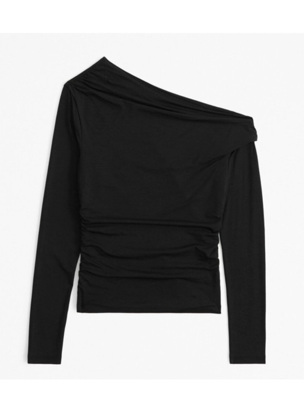 Abercrombie & Fitch Long-Sleeve Off-the-Shoulder Draped Top – Black – Medium